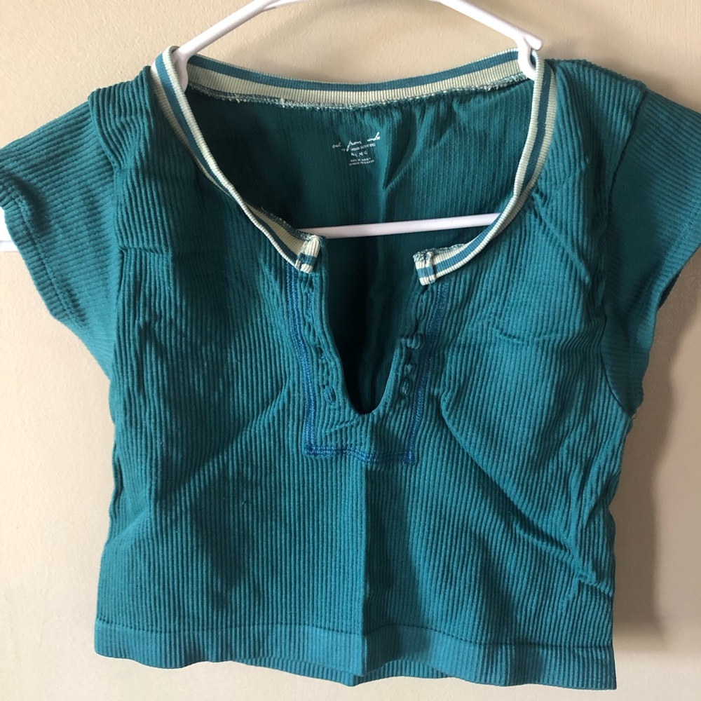 Urban Outfitters Green Crop Polo Top